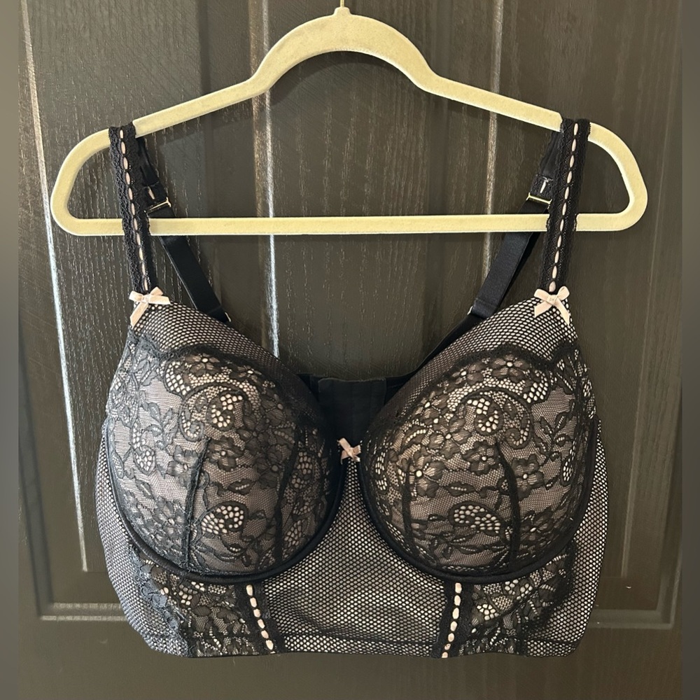 Cacique Lane Bryant Longline Black Lace Full Coverage Bra